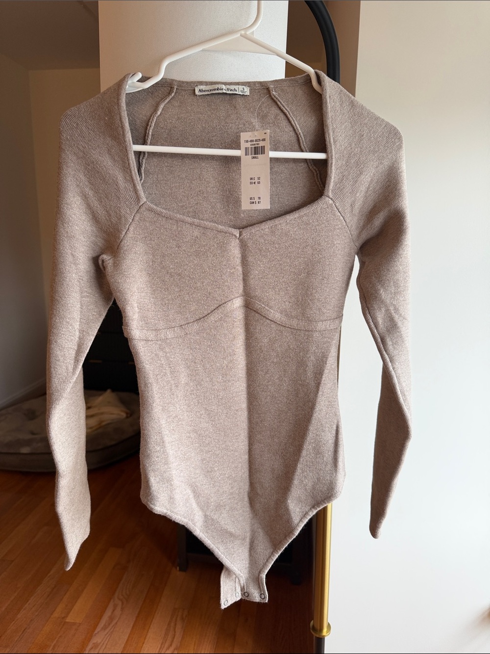 Abercrombie & Fitch Taupe Long Sleeve Square-Neck Bodysuit